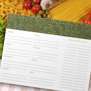 Rustic Green Linen Meal Planner and Grocery List Notepad