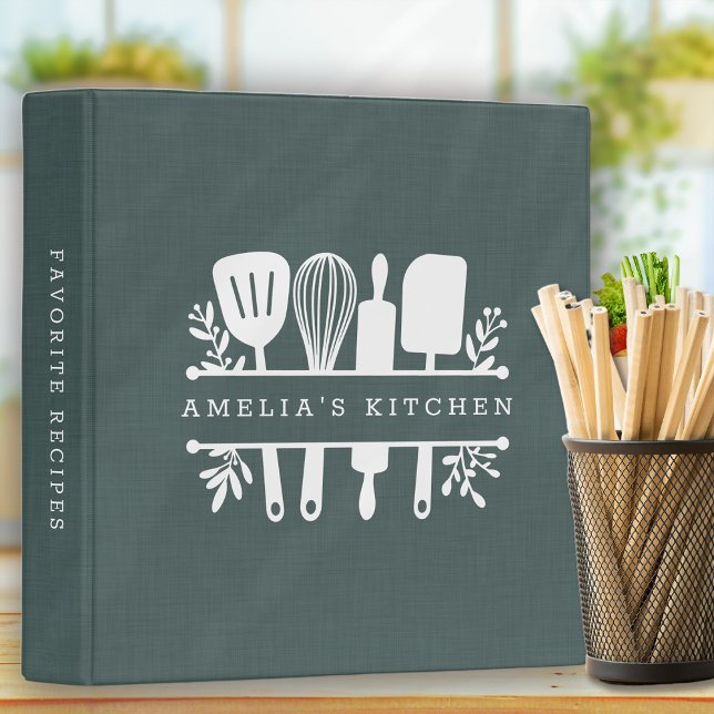 Rustic Green Linen Personalized Recipe  3 Ring Binder (Creator Uploaded)