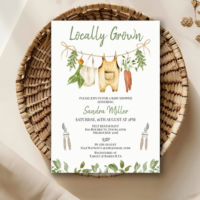 Rustic Green Locally Grown Baby Shower  Invitation (Locally Grown Baby Shower Invitation, Locally Grown baby Show Invite Template, Rustic Farm Invite)