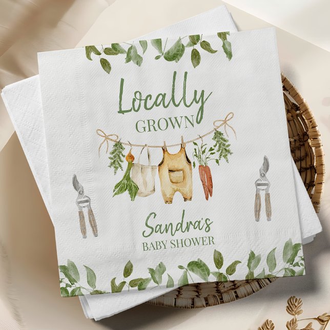 Rustic Green Locally Grown Baby Shower Napkins (Locally Grown Baby Shower Napkin, Farmers Market Baby Shower Napkin, Baby Clothesline Baby Shower )