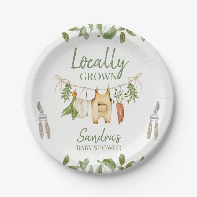 Rustic Green Locally Grown Baby Shower Paper Plates (Front)