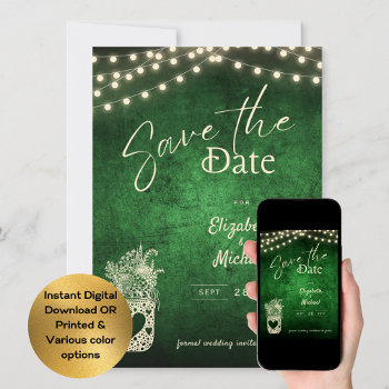 Rustic Green Mason Jar Save The Date Digital Print Invitation by invitationz at Zazzle