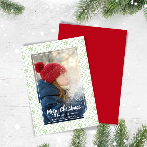 Rustic Green Merry Christmas One Photo Holiday Card