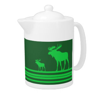 Rustic green moose teapot