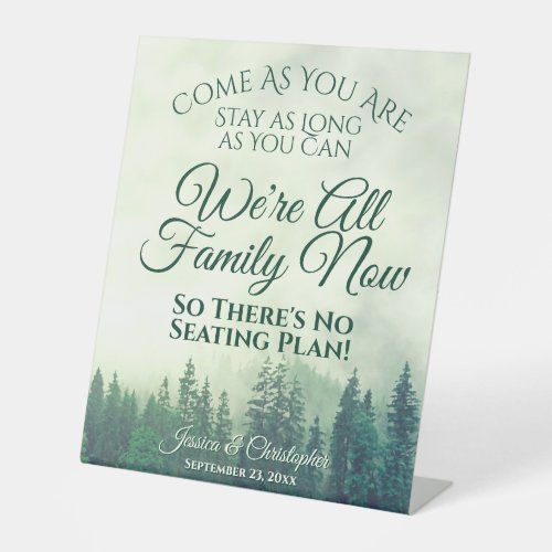 Rustic Green Mountain Forest Open Seating Wedding Pedestal Sign