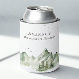 Rustic green mountain landscape Bachelorette Can Cooler