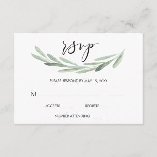 Rustic Green Olive Branch Simple Wedding RSVP