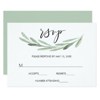 Rustic Green Olive Branch Simple Wedding RSVP Card