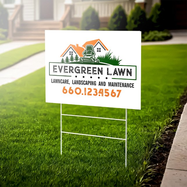 Rustic Green Orange Landscaping Service Sign (Creator Uploaded)