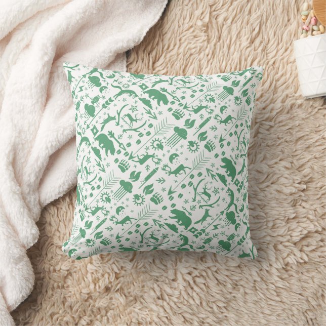 Rustic Green Owl Bear Deer Fox Woodland Pattern Throw Pillow (Blanket)