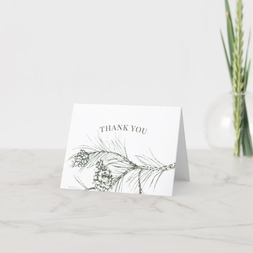 Rustic Green Pine Branch Sketch Thank You Card