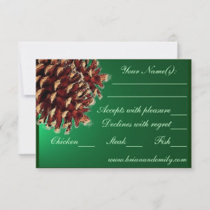 Rustic green pine cone RSVP wedding cards