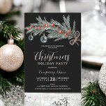 Rustic green pine red Christmas company corporate Invitation<br><div class="desc">Rustic green pine red Christmas company corporate holiday party with green pine branch,  red berries,  ice blue Christmas ornaments and and elegant script font typography on black</div>