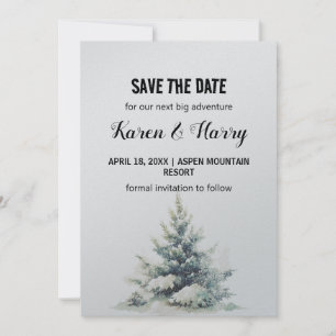 Rustic Green Pine Tree Snow Save The Date Outdoor Invitation