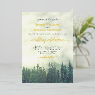 Rustic Green Pine Trees Elegant Wedding Foil Invitation