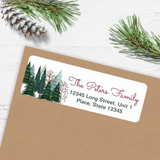 Rustic Green Pine Trees | Holiday Christmas Label