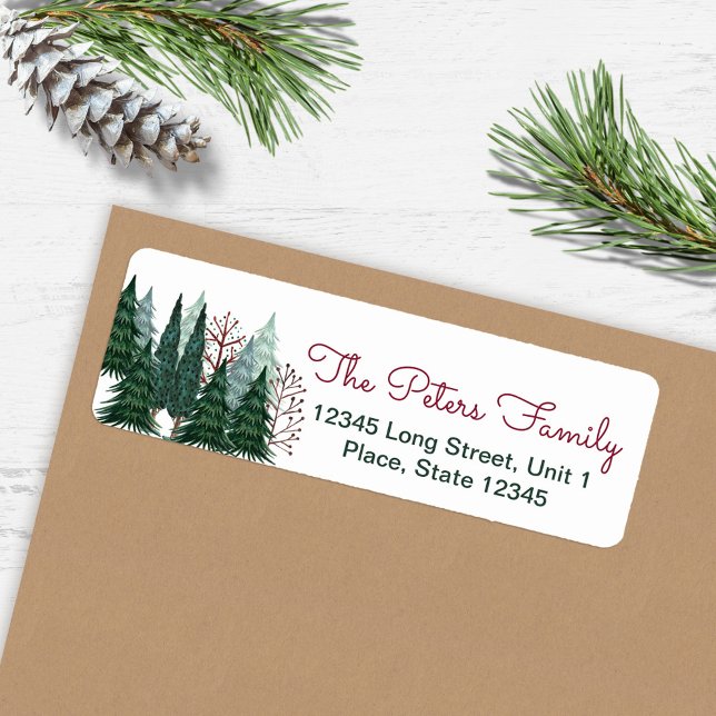Rustic Green Pine Trees | Holiday Christmas Label (Rustic Green Pine Trees | Holiday Christmas Label)