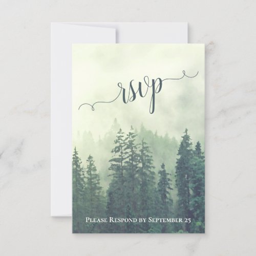 Rustic Green Pine Trees Mountain Woodland Wedding RSVP Card