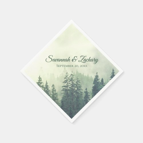 Rustic Green Pine Trees Watercolor Wedding Napkins