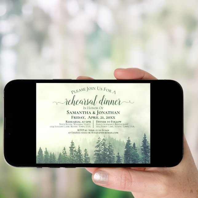 Rustic Green Pine Trees Wedding Rehearsal & Dinner Invitation (Front Digital)