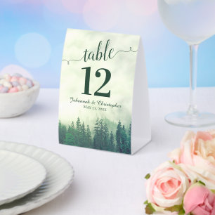 Rustic Green Pine Trees Wedding Table Number Paper Table Tent