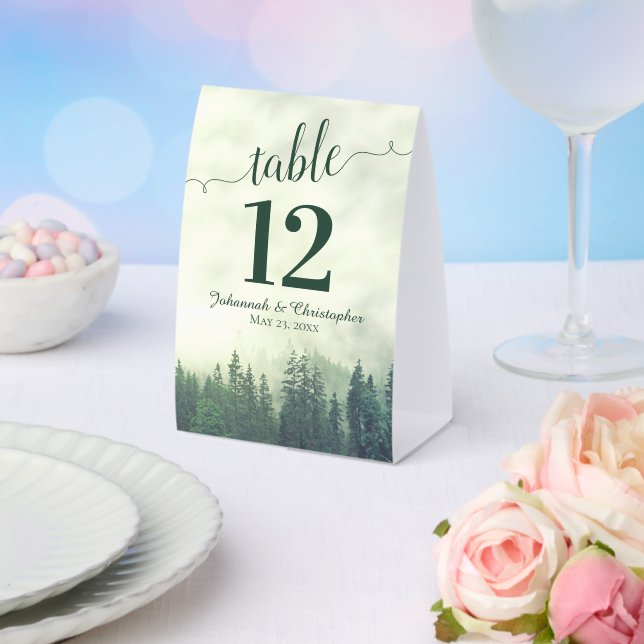 Rustic Green Pine Trees Wedding Table Number Paper Table Tent (Insitu(Wedding))