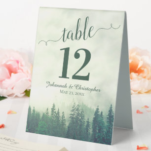 Rustic Green Pine Trees Wedding Table Number Table Tent