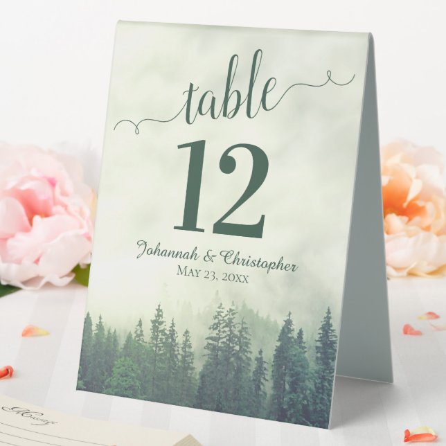 Rustic Green Pine Trees Wedding Table Number Table Tent (In SItu (Wedding))