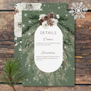 Rustic Green Pine Winter Sparkle Details Enclosure Card