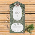 Rustic Green Pine Winter Sparkle No Dinner All In One Invitation<br><div class="desc">AVAILABLE WITH OR WITHOUT A QR CODE TO SCAN OR WITH DINNER SELECTION OPTIONS. This design features a rustic green pine and pinecone bouquet on a pine green background with white flowers. It is accented with a white sparkle overlay to illustrate the magic of the beautiful winter holidays. Perfect for...</div>