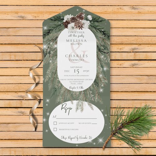 Rustic Green Pine Winter Sparkle No Dinner All In One Invitation