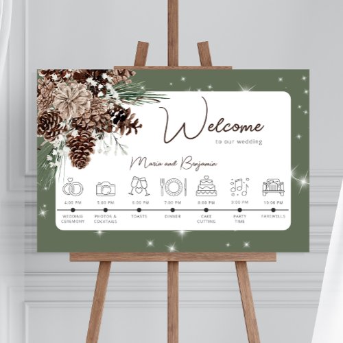 Rustic Green Pine Winter Sparkle Order of Events Foam Board