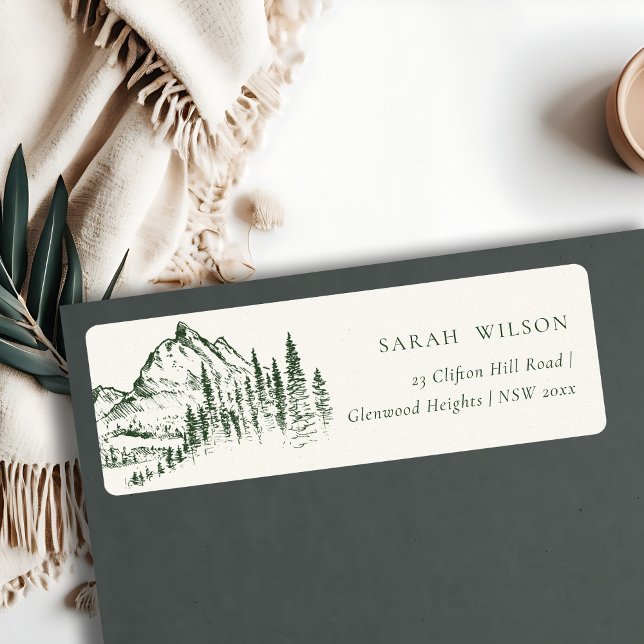 Rustic Green Pine Woods Mountain Sketch Address Label (Creator Uploaded)
