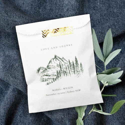 Rustic Green Pine Woods Mountain Sketch Wedding Favor Bag
