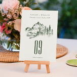 Rustic Green Pine Woods Mountain Sketch Wedding Table Number<br><div class="desc">For any further customisation or any other matching items,  please feel free to contact me at yellowfebstudio@gmail.com</div>