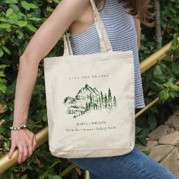 Rustic Green Pine Woods Mountain Sketch Wedding Tote Bag