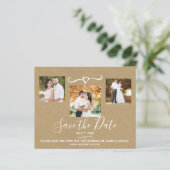 Rustic Green Pink Camo Kraft Photo Save the Date (Standing Front)