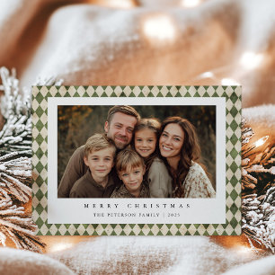 Rustic Green Plaid 1 Photo Merry Christmas Holiday Card