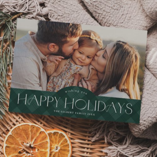 Rustic Green Plaid Budget Photo Holiday Card