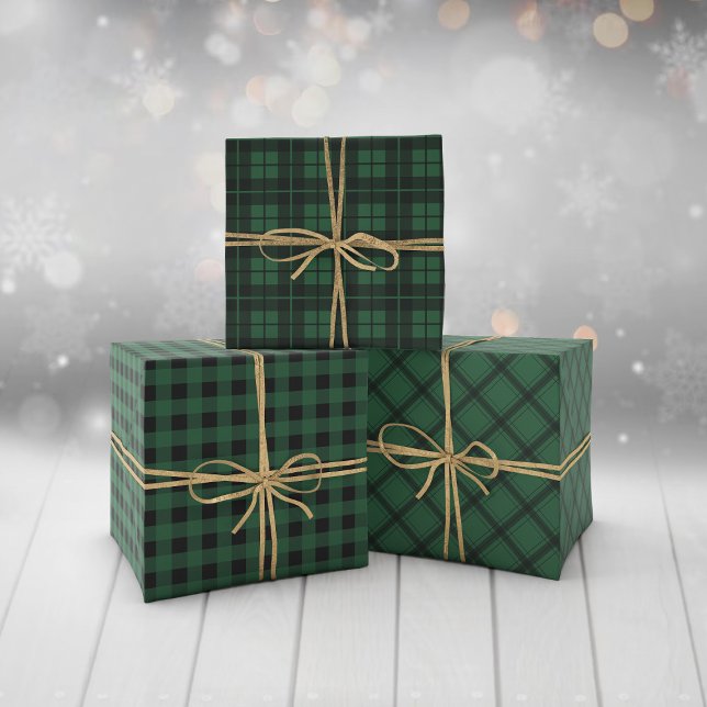 Rustic Green Plaid Buffalo Check Mixed Pattern Wrapping Paper Sheets (Creator Uploaded)