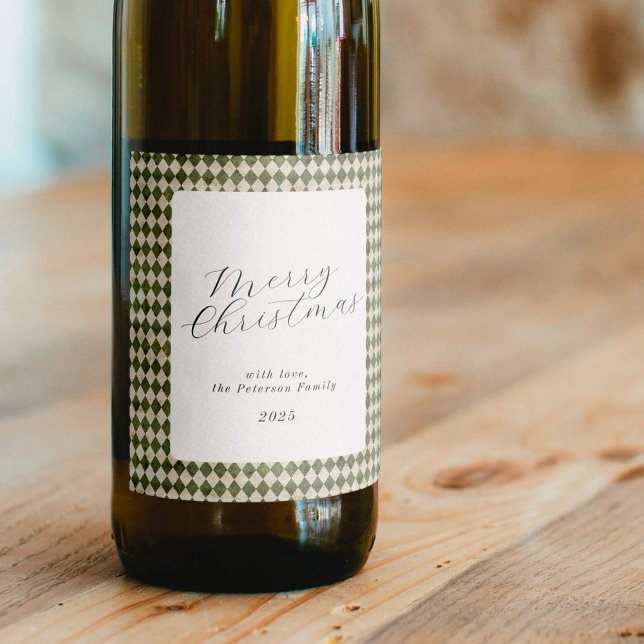 Rustic Green Plaid Christmas Holiday Wine Label (Creator Uploaded)