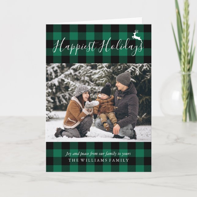 Rustic Green Plaid Christmas Photo Holiday Card (Front)