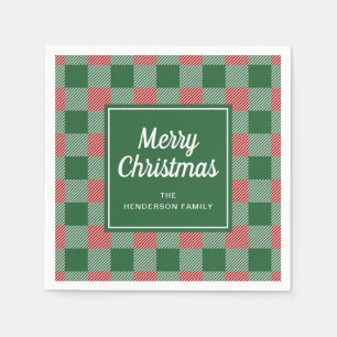 Rustic Green Plaid Merry Christmas Napkins
