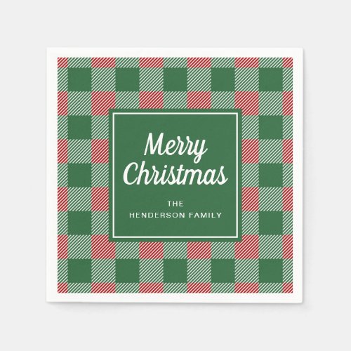 Rustic Green Plaid Merry Christmas Napkins