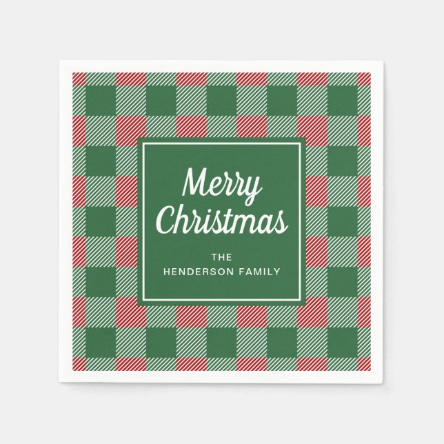 Rustic Green Plaid Merry Christmas Napkins (Front)
