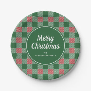 Rustic Green Plaid Merry Christmas Paper Plates