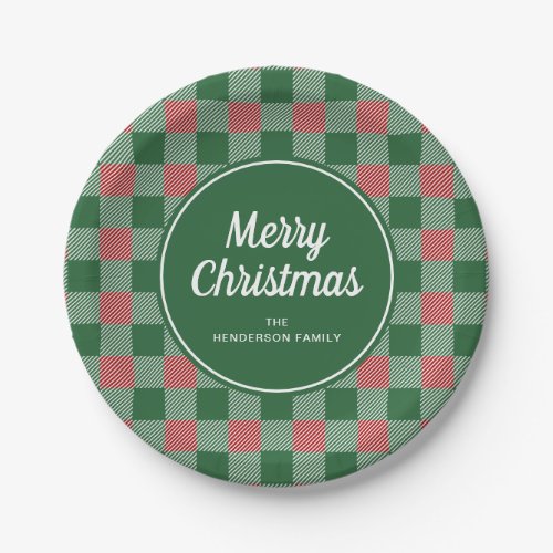 Rustic Green Plaid Merry Christmas Paper Plates