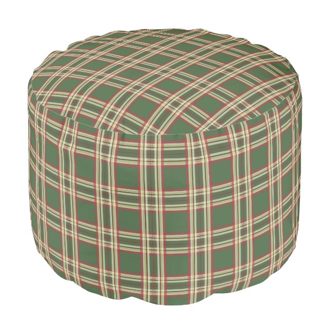 Rustic Green Plaid Ottoman Pillow Pouf (Angled Front)