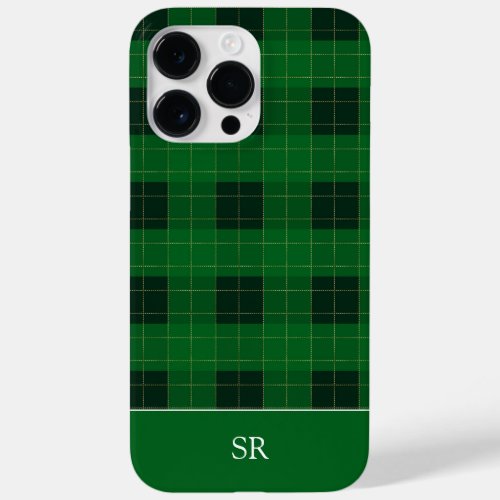 Rustic Green Plaid Pattern Custom Monogram  Case_Mate iPhone 14 Pro Max Case