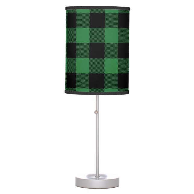 Rustic Green Plaid Pattern Holiday Personalized Table Lamp (Front)